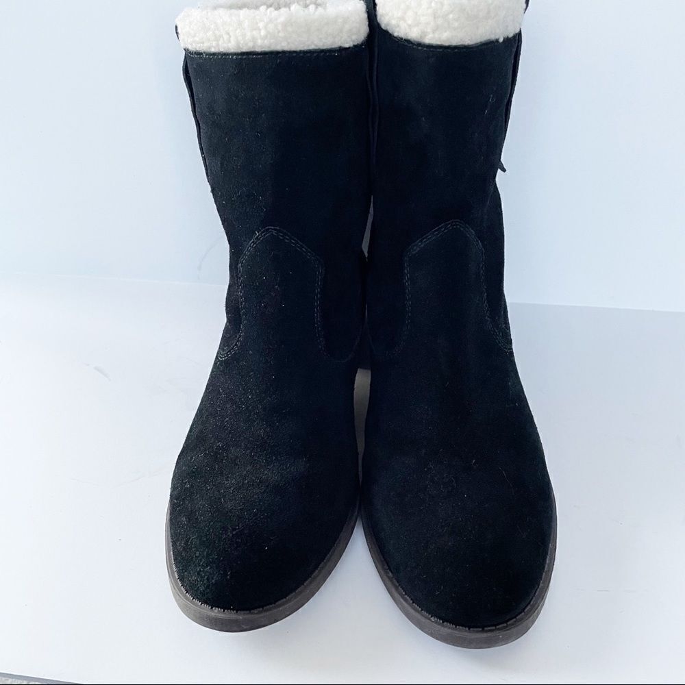 Sole Society Black Faux Suede Flat Boots Women Size 9.5 Lined Almond Toe - Picture 2 of 7